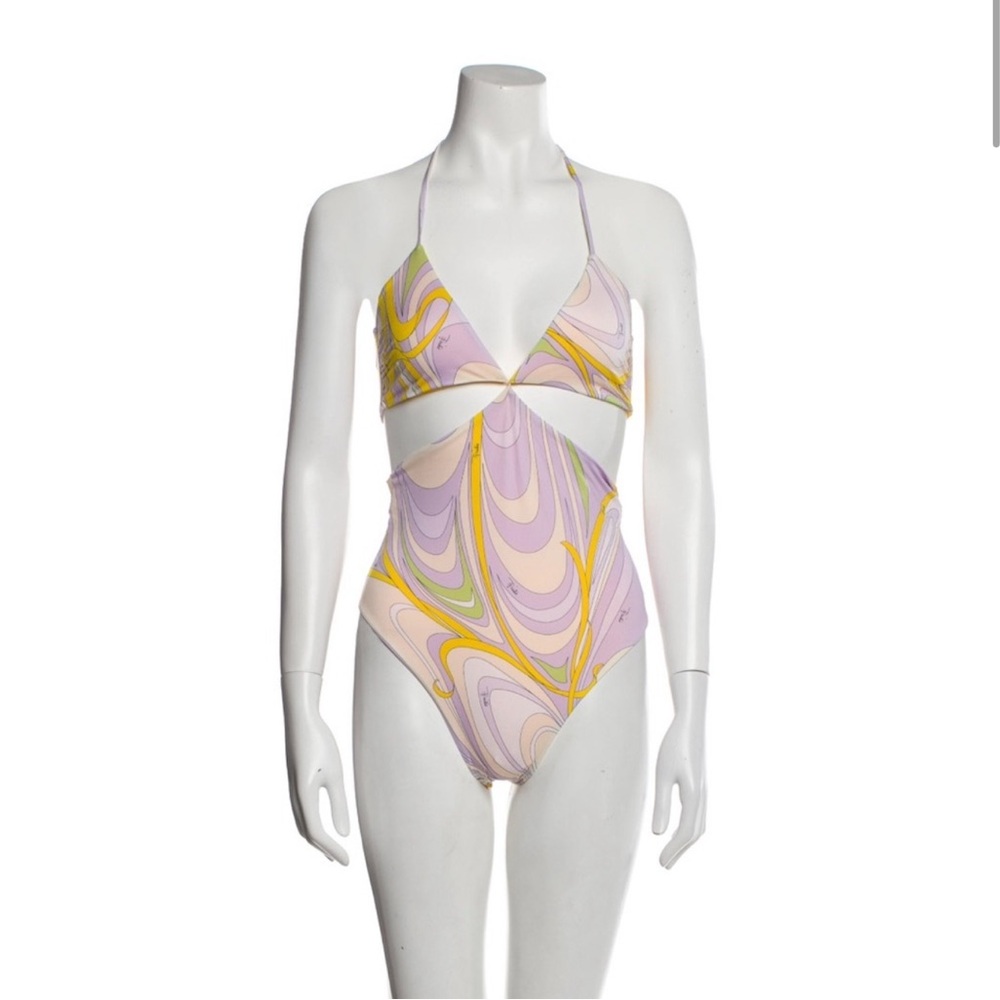 Emilio Pucci Pastel Swirl Cutout One-Piece - Pink, Yellow, Green